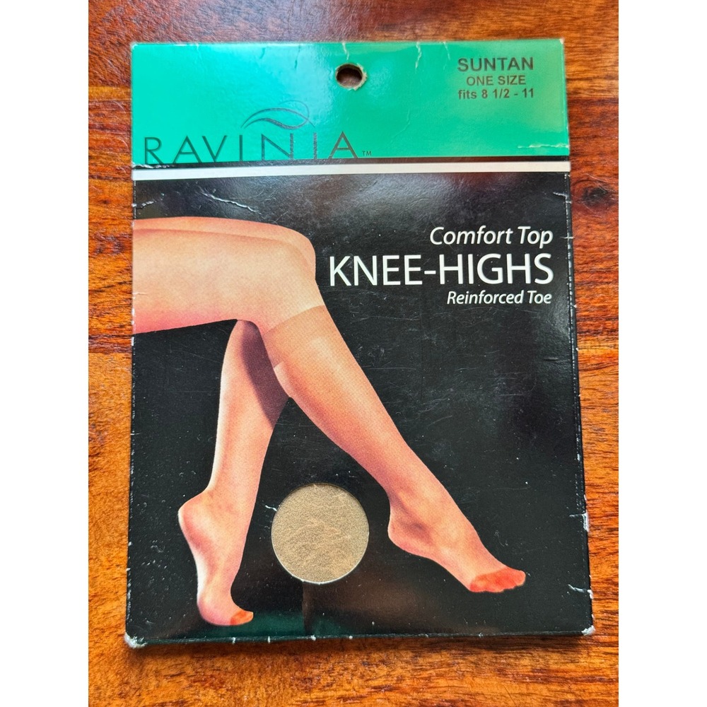 Vintage Ravinia Womens Comfort Top Knee Highs Reinforced Toe Suntan Size 8.5-11